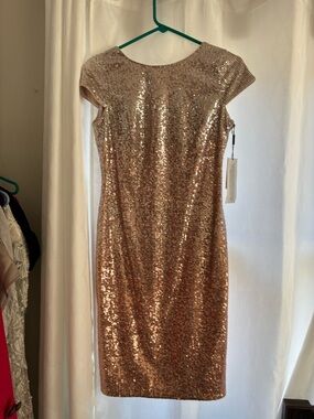 Calvin Klein Rose Gold Sequin Midi Dress